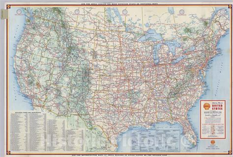 Historic Map National Atlas Shell Highway Map Of United States Vintage Wall Art