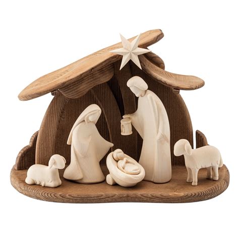Nativity Scene Hand Carved From Maple And Walnut Wood Manufactum