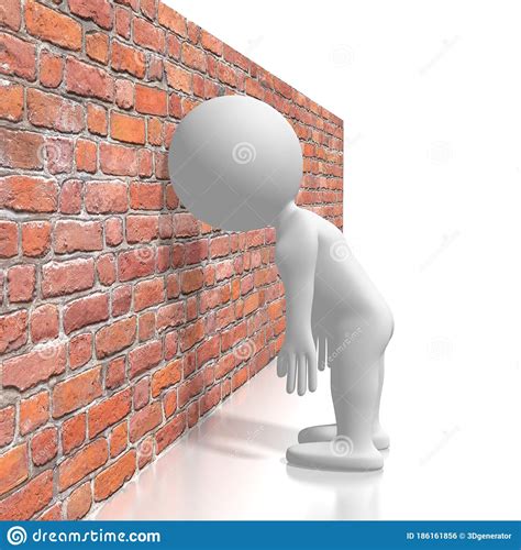 White Cartoon Character Banging Head Against The Wall 3d Illustration