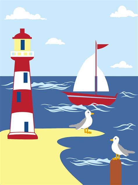 Lighthouse Seaside Scene Public Domain Vectors