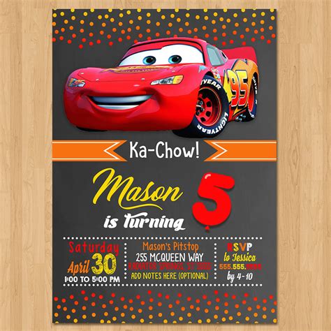 Disney Cars Invite Chalkboard Red Orange Cars Birthday Etsy Australia