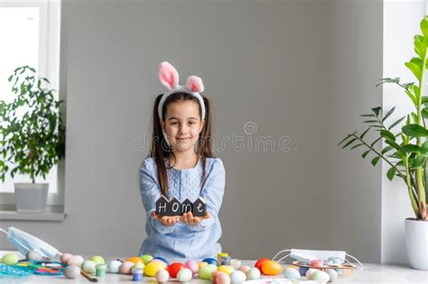 A Girl Showing Her Painted Easter Egg Stock Image Image Of White