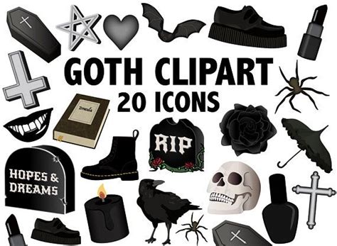 Goth And Horror Clipart Set Halloween Printable Icons Gothic Party