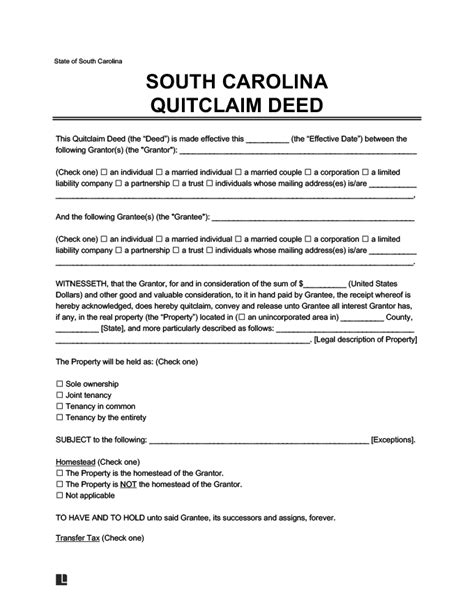 Free South Carolina Quitclaim Deed Pdf Word