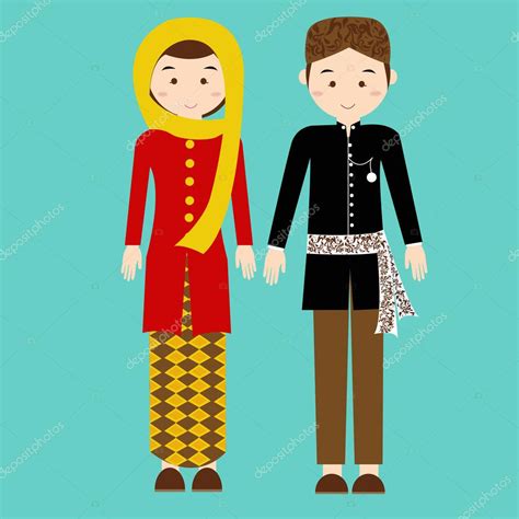 Traditional Clothes Betawi Jakarta Indonesia Ethnic Cloth Vector Couple