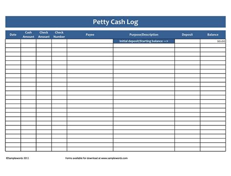 Petty Cash Log Templates Forms Excel Pdf Word Templatelab