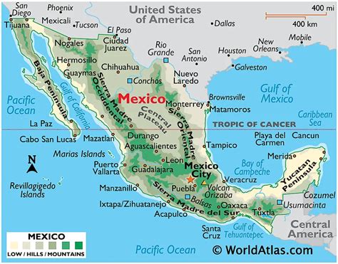 A Map Of Mexico With The Capital And Major Cities On Its Borders