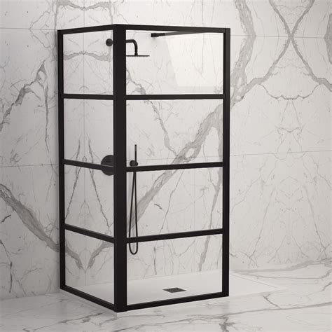 Industrial Luxury Minimal Shower Enclosure Low Profile Stone Tray