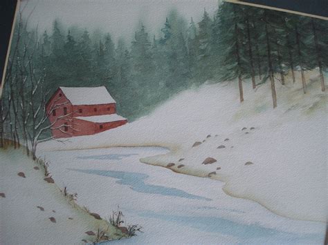 Original Watercolor Winter Scene Painting Winter