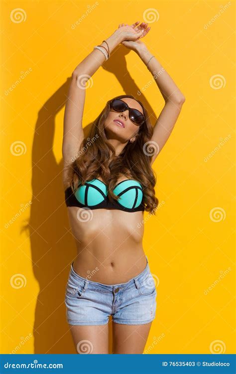 Young Woman Enjoys Sun Stock Image Image Of Blue Shadow 76535403