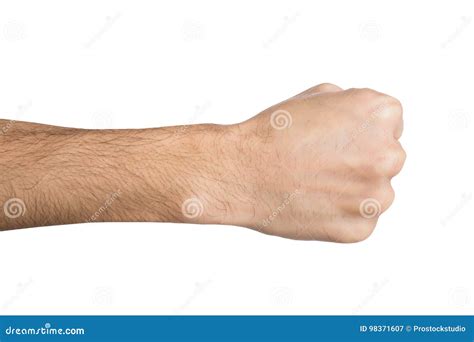 Hand Gesture Man Clenched Fist Ready To Punch Isolated On White Stock