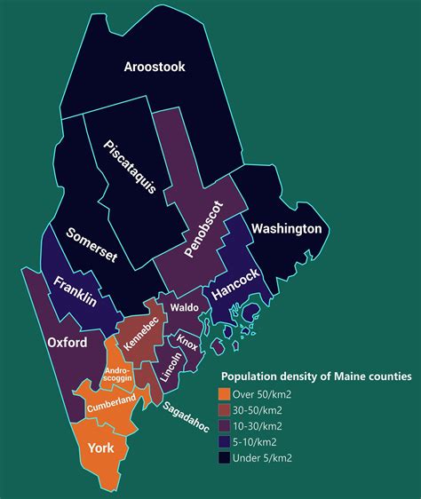 Population Density Of Maine Counties 2018 Rmaine