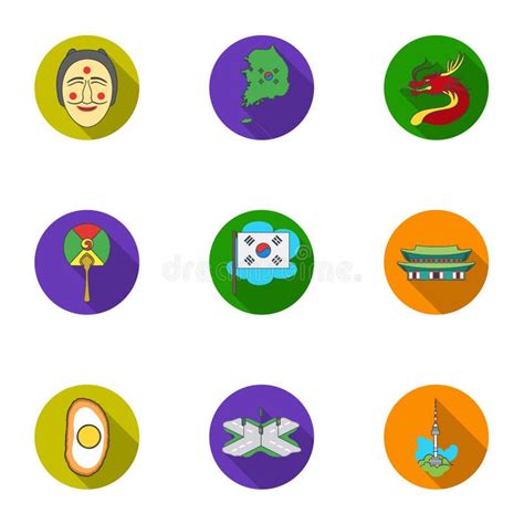 South Korea Set Icons In Flat Style Big Collection Of South Korea