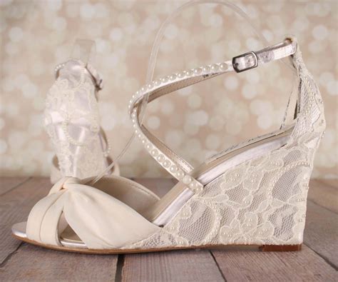 Ivory Wedding Shoes Lace Wedge Wedding Shoes Lace Heel