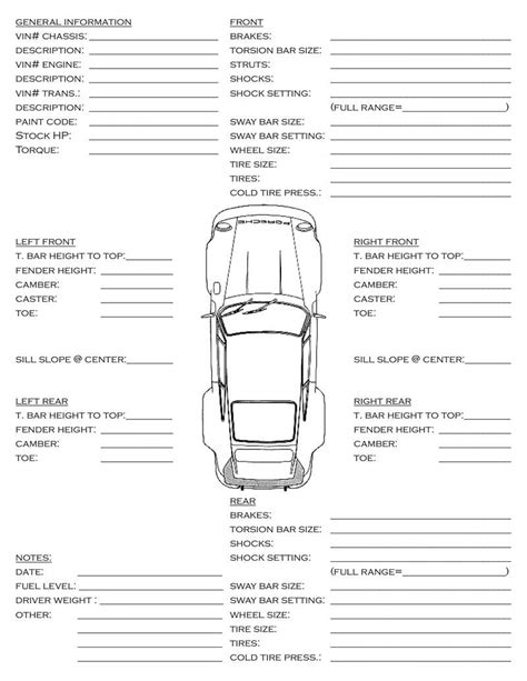 Printable Race Car Setup Sheets