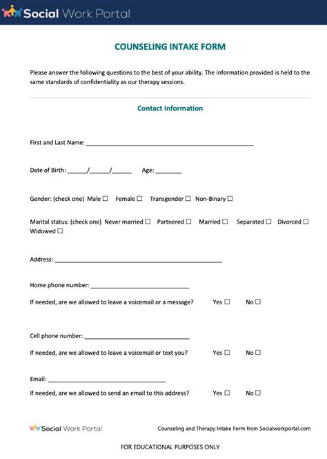 Best Therapy And Counseling Intake Form Sheets And Questions 2023 Guide Social Work Portal
