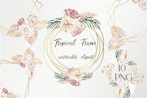 Tropical Frame Clipart Boho Wedding Frame Nude Roses