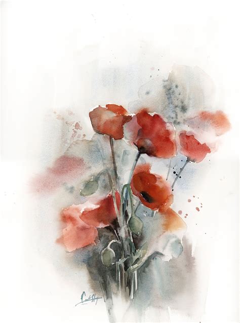 Red Poppies Painting Original Watercolor Painting Flowers Etsy