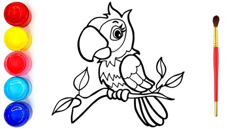 Parrot Drawing And Coloring Pages For Kids Cara Menggambar Burung Beo