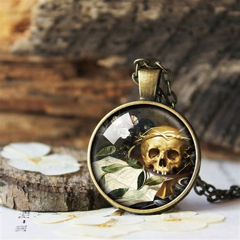 Memento Mori Necklace Pendant Necklace Jewelry Skeleton Skull Etsy