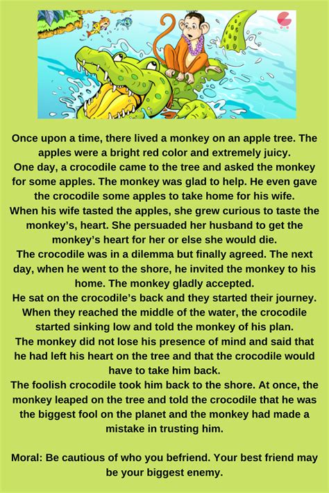 The Monkey And The Crocodile English Stories For Kids