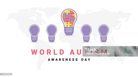 Hari Autisme Sedunia Dengan Lampu Dan Spanduk Latar Belakang Peta Bumi