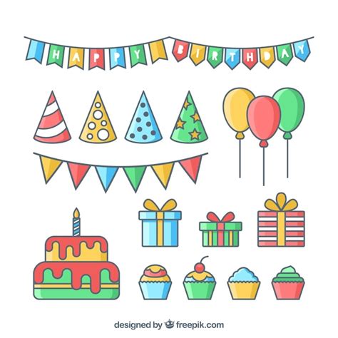 Free Vector Birthday Elements Collection In Flat Style