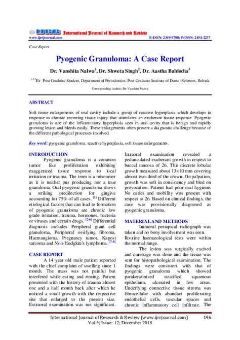 Pdf Pyogenic Granuloma A Case Report International Journal Of