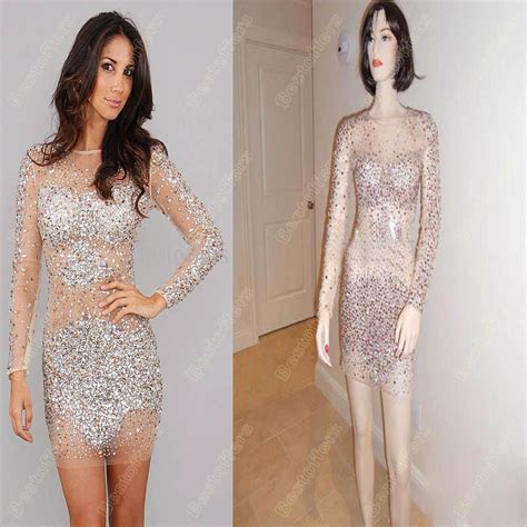 Lace Evening Dresses Uk Sexy Nude Long Sleeves Beads Sequins Crystal