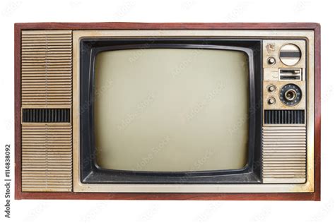 Vintage Television Old Tv Isolated On White Retro Technology Stock