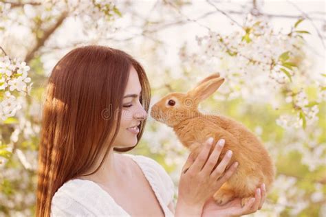 Beautiful Young Women With Rabbit Stock Photo Image Of Celebration