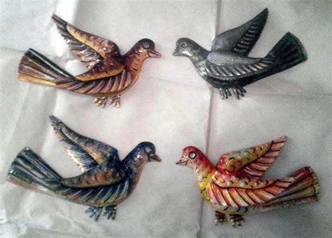 Set 4 Painted Birds Metal Arts And Crafts Art In Haiti Painted Metal