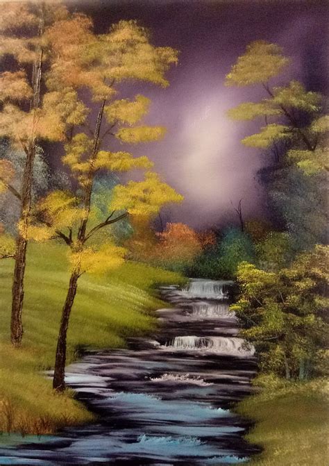 24x18 Purple Haze Bob Ross Inspired Oil Painting On Canvas In