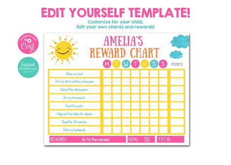 Editable Rainbow Reward Chart Potty Reward Chart Potty Etsy Reward