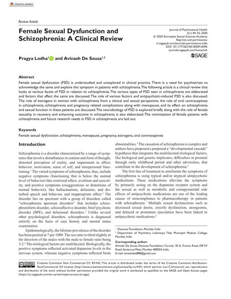 Pdf Female Sexual Dysfunction And Schizophrenia A Clinical Review