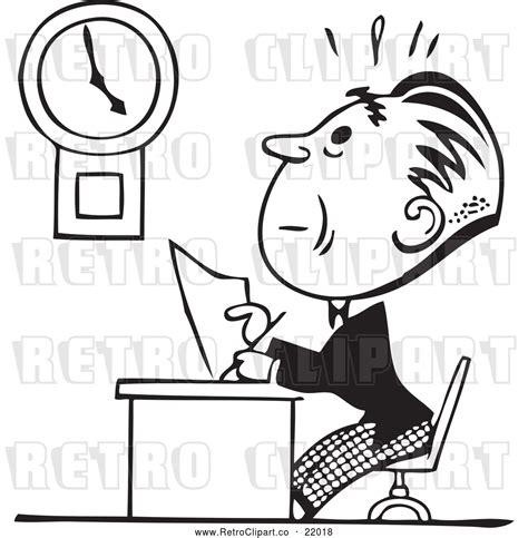 Clipart Of A Retro Businessman Trying To Finish His Work