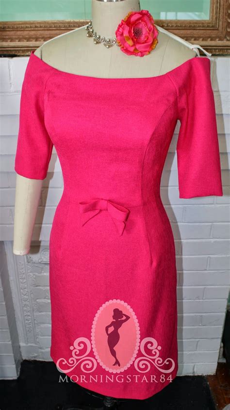 Morningstar Pinup Jackie Kennedy Bright Pink Off Shoulder Wiggle Dress