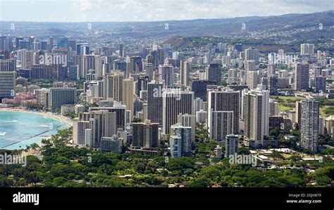 View Of Downtown Honolulu And Waikiki Beach Taken From Atop Diamond