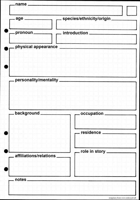 Template For Character Profiles The Square In The Upper Right Corner