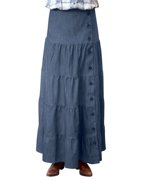 Babyo Clothing Womens Long Ankle Length Tiered Denim Prairie Skirt