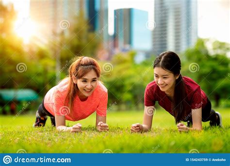 Fitness Asian Woman Doing Push Ups Stock Image Image Of Outside Loss
