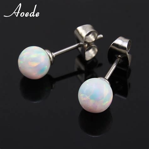 White Opal Earrings Nature Stone Women Fire Opal Earrings In Stud