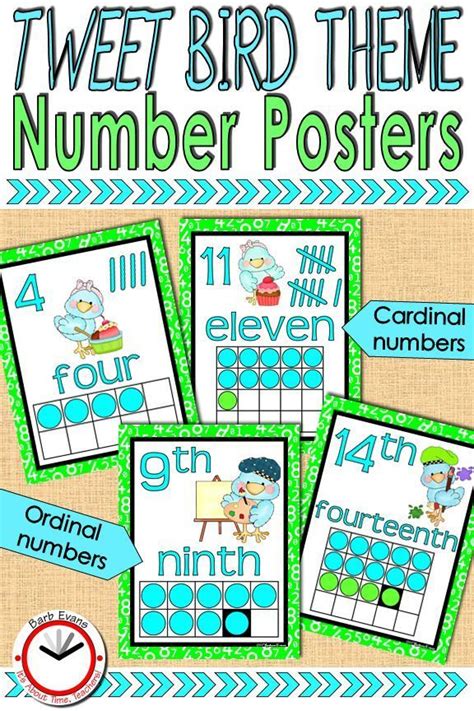Number Posters 0 20 Cardinal Ordinal Numbers Tweet Bird Theme Classroom