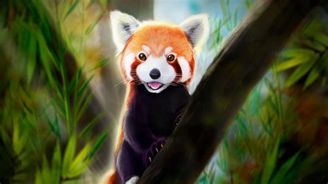 Wallpaper Id 9396 Red Panda Tongue Protruding Art Animal Cute