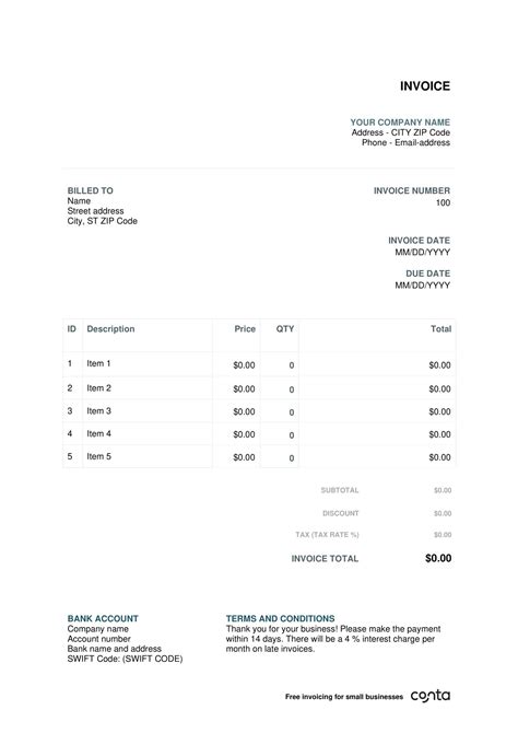 Free Printable Hourly Invoice Templates Excel Word Pdf