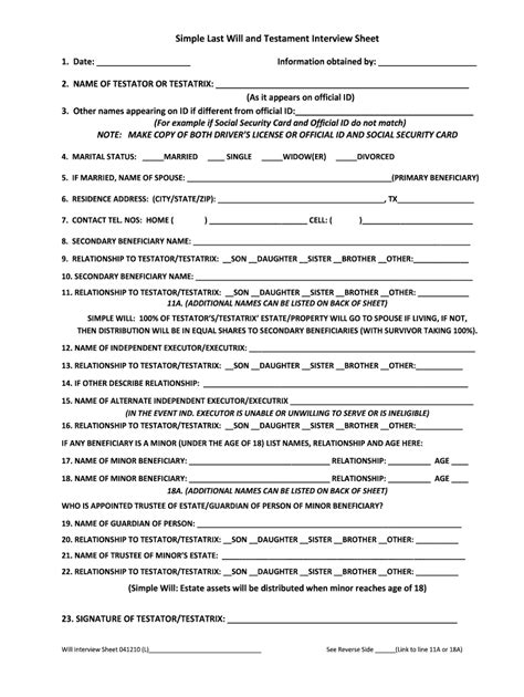 Free Printable Last Will And Testament Blank Forms Texas 38 Last Will