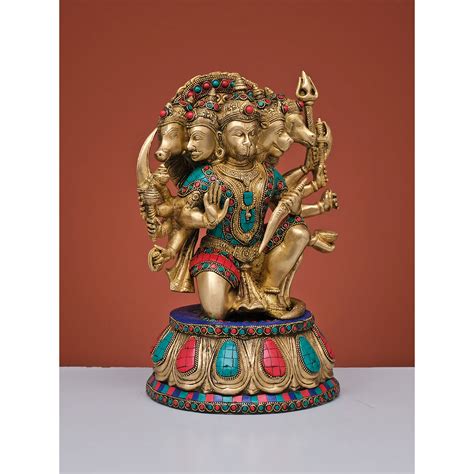Ekaa Handicrafts Majestic Lord Panchmukhi Hanuman In Brass With