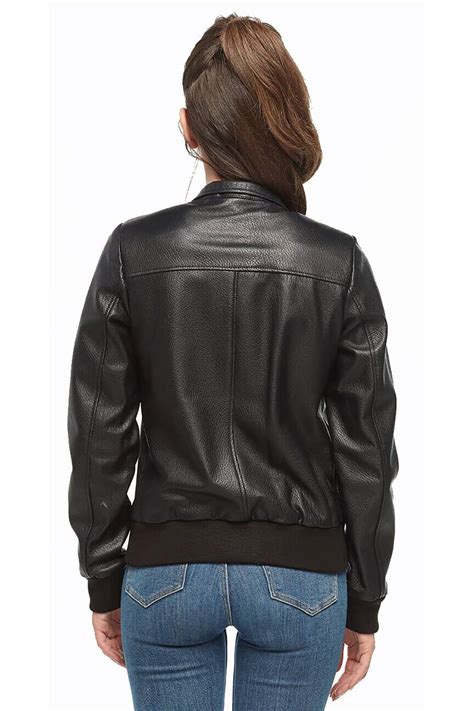 Womens 100 Real Black Leather Bomber Jacket