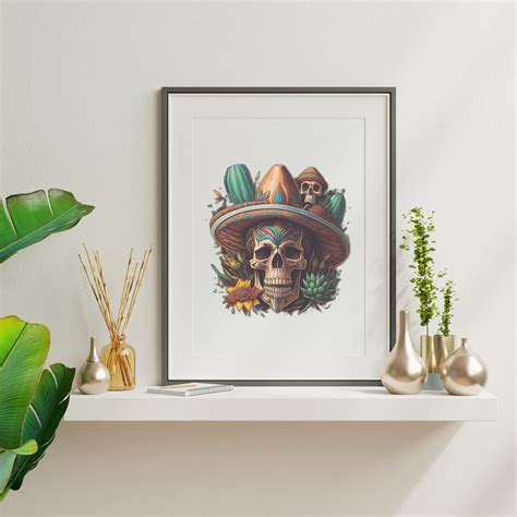 Sombrero Skulls Svg File Desert Skull Digital Art Vivid Etsy