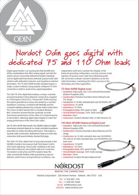 Announcement Nordost Odin Goes Digital With Dedicated 75 And 110 Ohm
